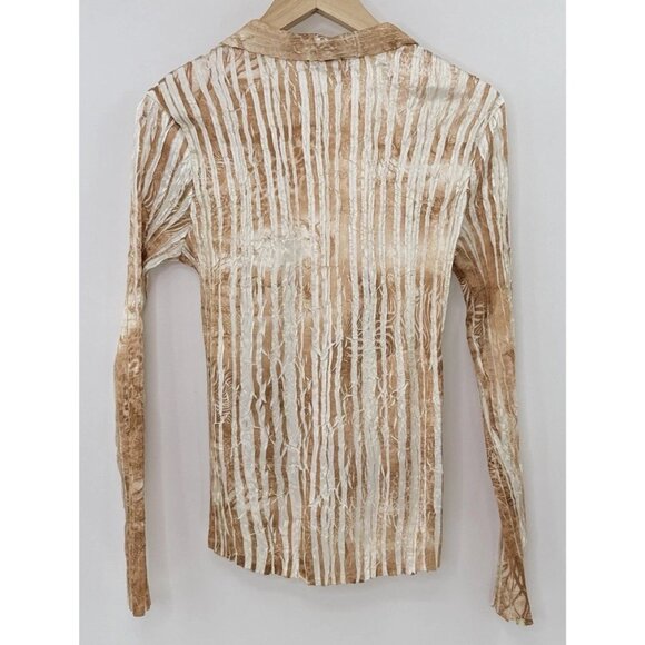 Cache‎ Crinkle Pleated Button Front Satin Blouse Size M Boho Artsy Hippie Y2K - Picture 2 of 8